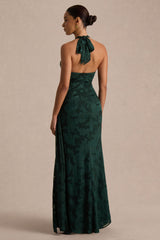 Talula | Dark Green Extreme Cowl-Neck Maxi Dress With Sash And Front-High Split
