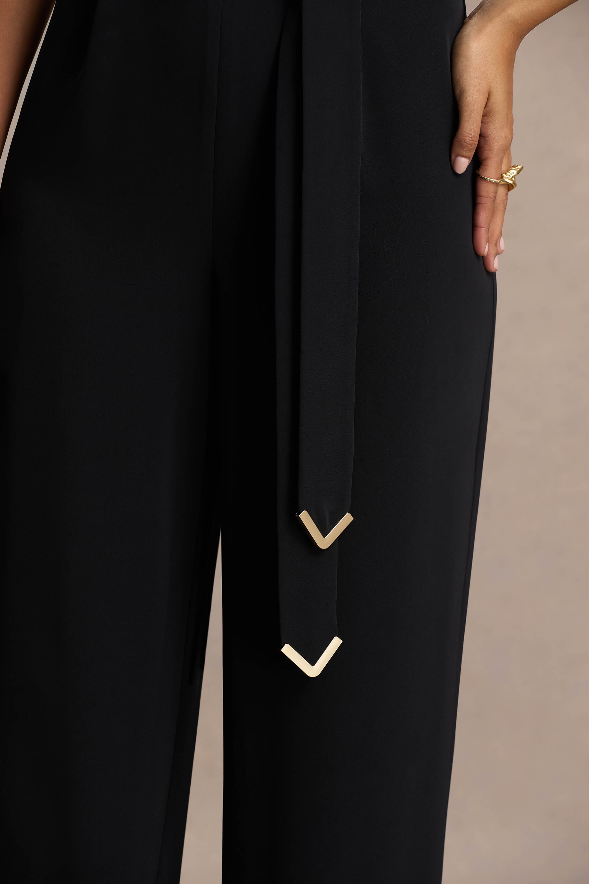 Corina | Black Cowl-Neck Jumpsuit With Tie-Detail