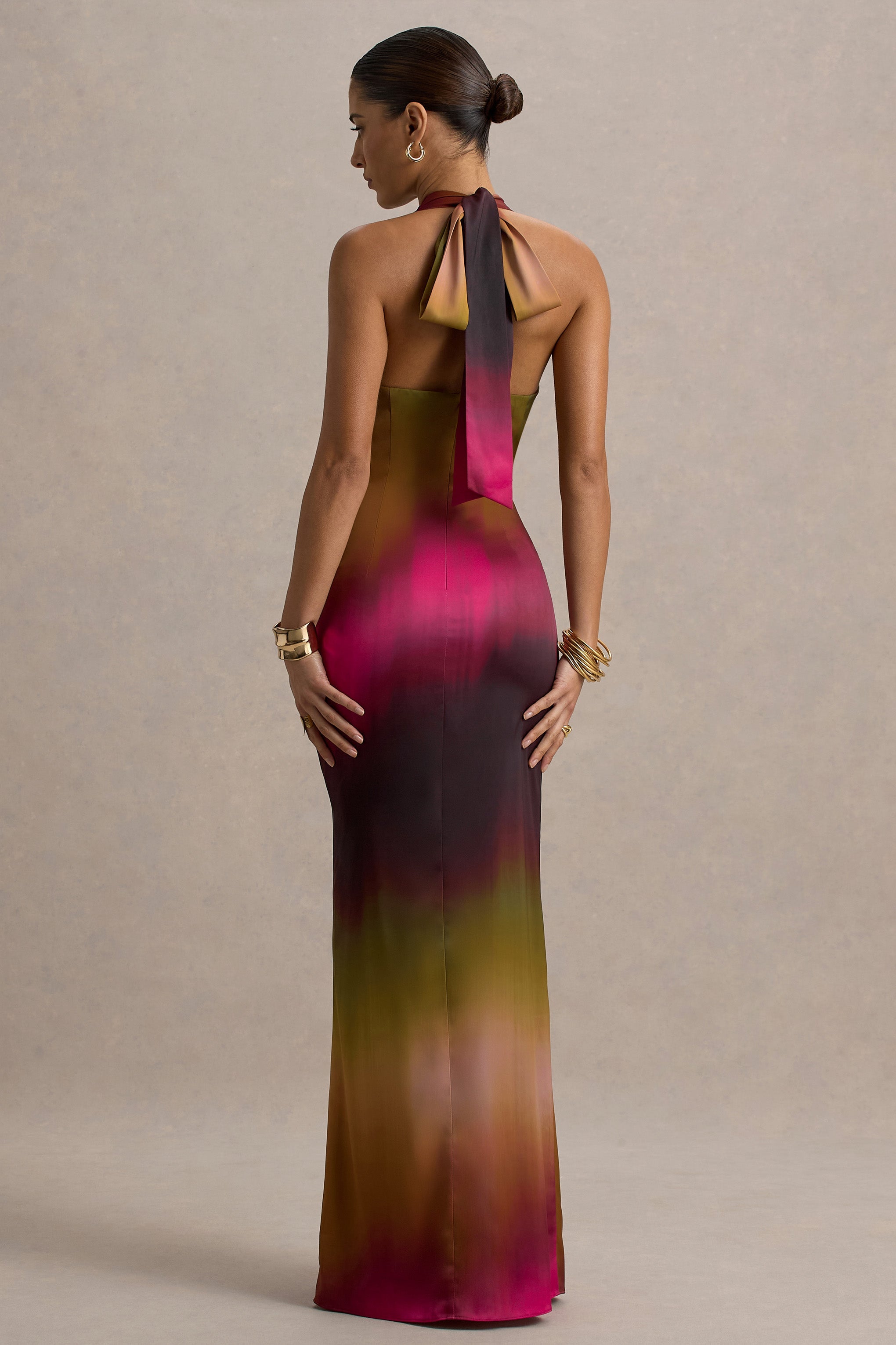Fiorella | Ombre Print Cowl-Neck Split Maxi Dress