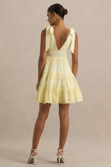 Corrina | Lemon Broderie Plunge-Neck Mini Dress