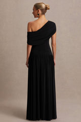 Noah | Black Asymmetric-Neck Maternity Maxi Dress With Drop-Waist