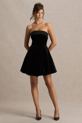 Mina | Black Velvet And Satin Bandeau Skater Mini Dress