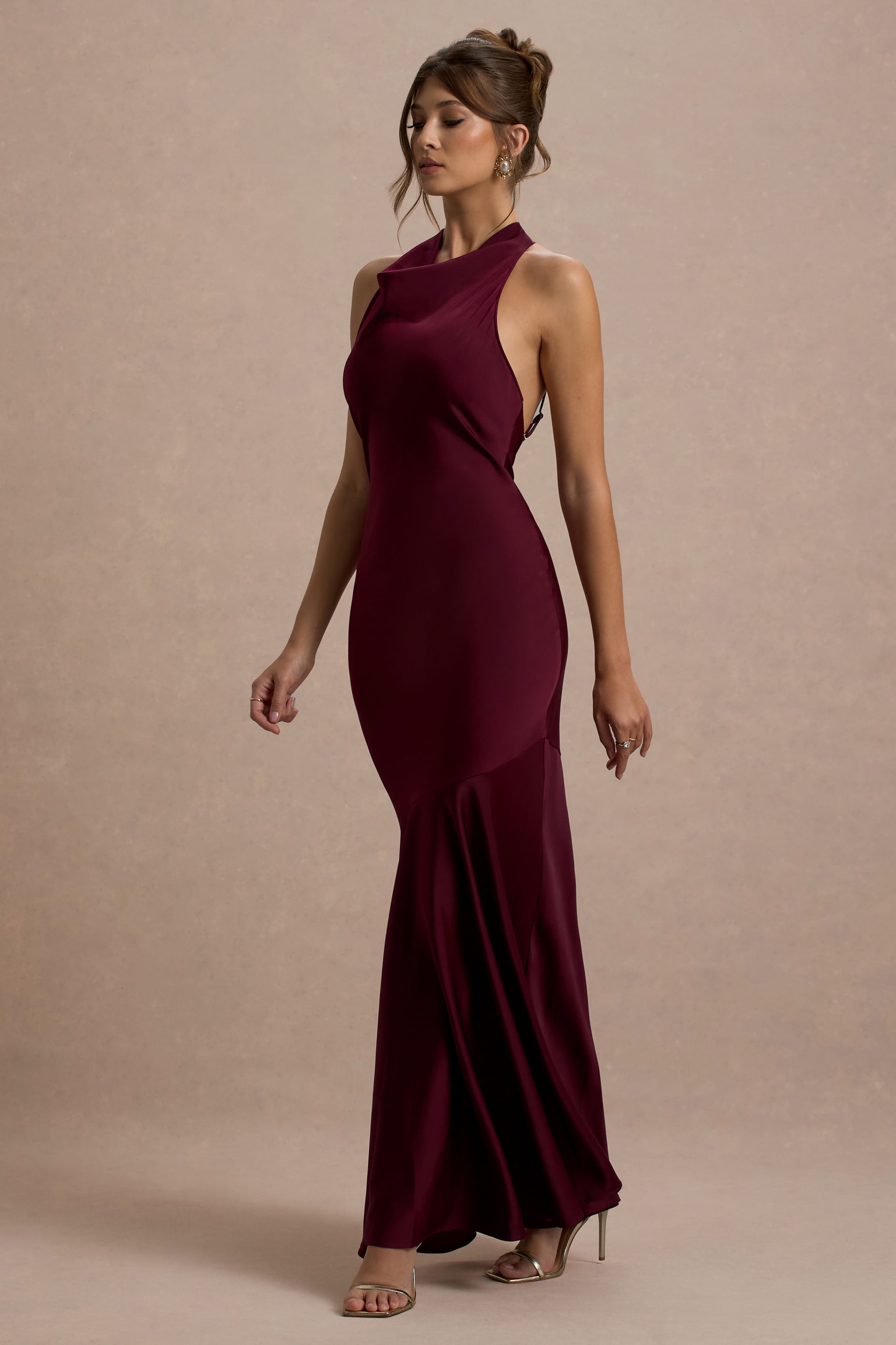 Amelita | Port Satin Cowl-Neck  Maxi Dress