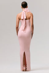 Harriet | Pink Plunge-Neck Maxi Dress With Floral Detail