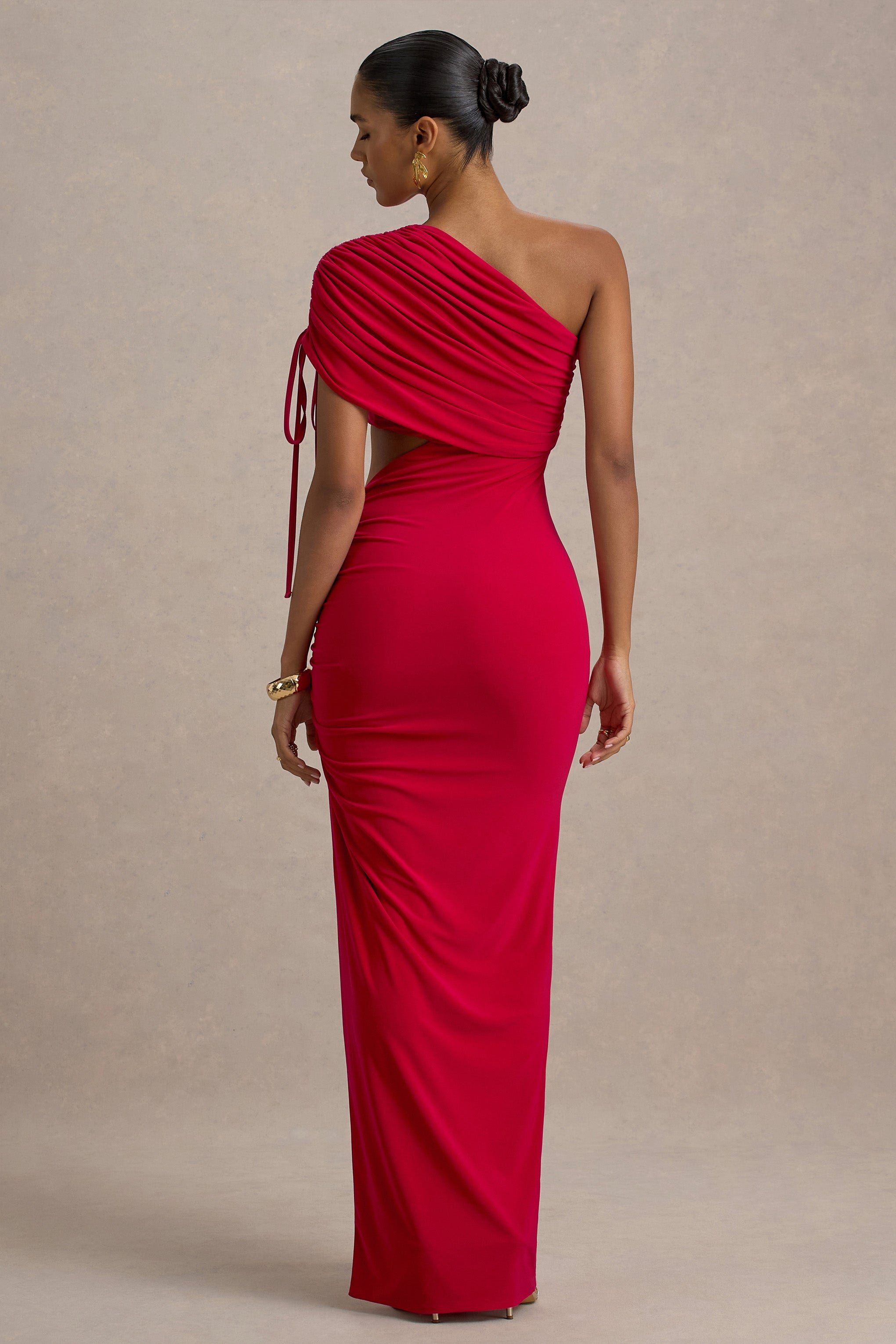 Trance | Red Asymmetric Maxi Dress With Split