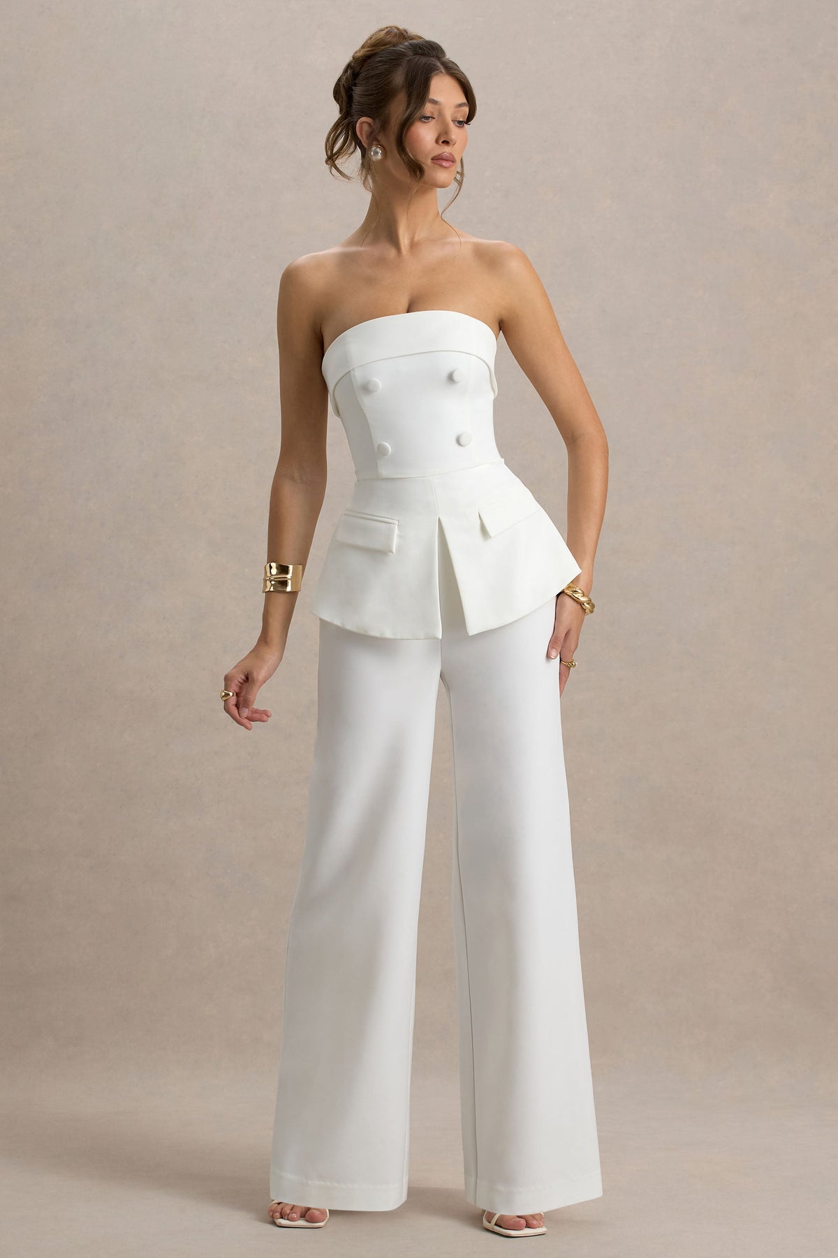 Noemi | White Bandeau Tailored Jumpsuit