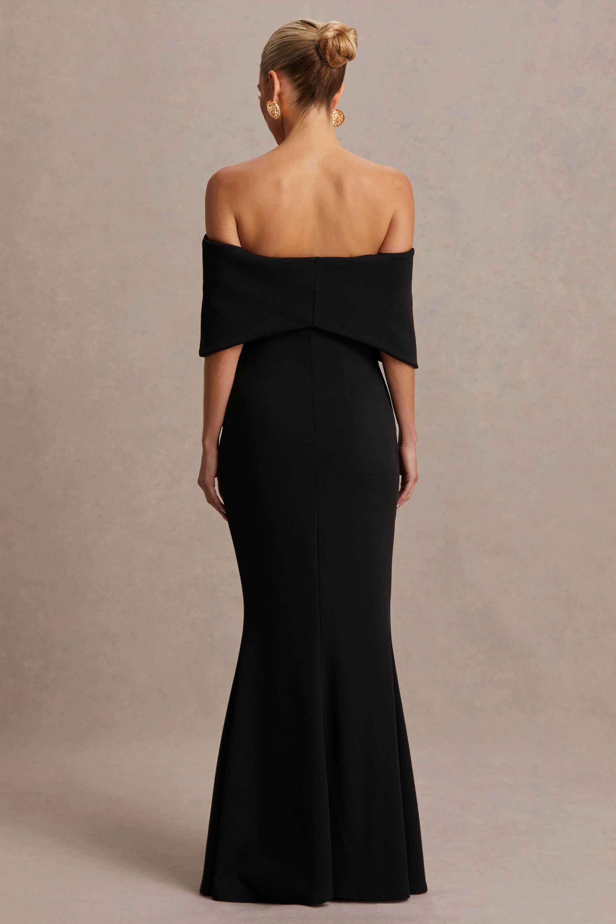 Libra | Black Bow Bardot Maternity Maxi Dress