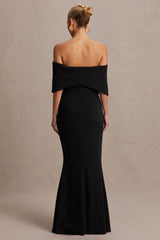 Libra | Black Bow Bardot Maternity Maxi Dress