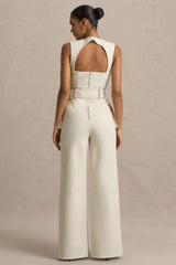 Solice | Cream Square-Neck Tailored Jumpsuit