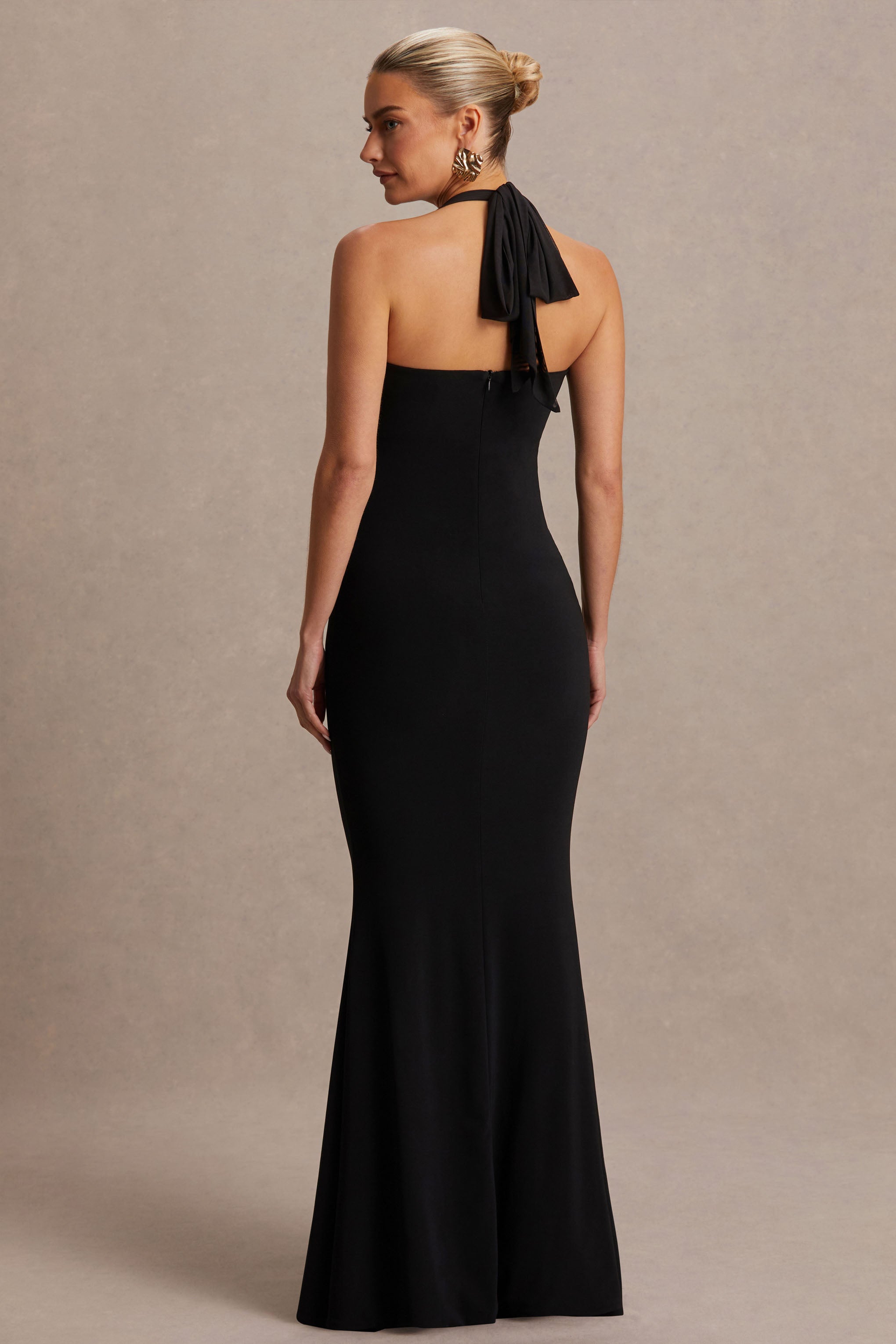 Avielle | Black Halter-Neck Maternity Maxi Dress