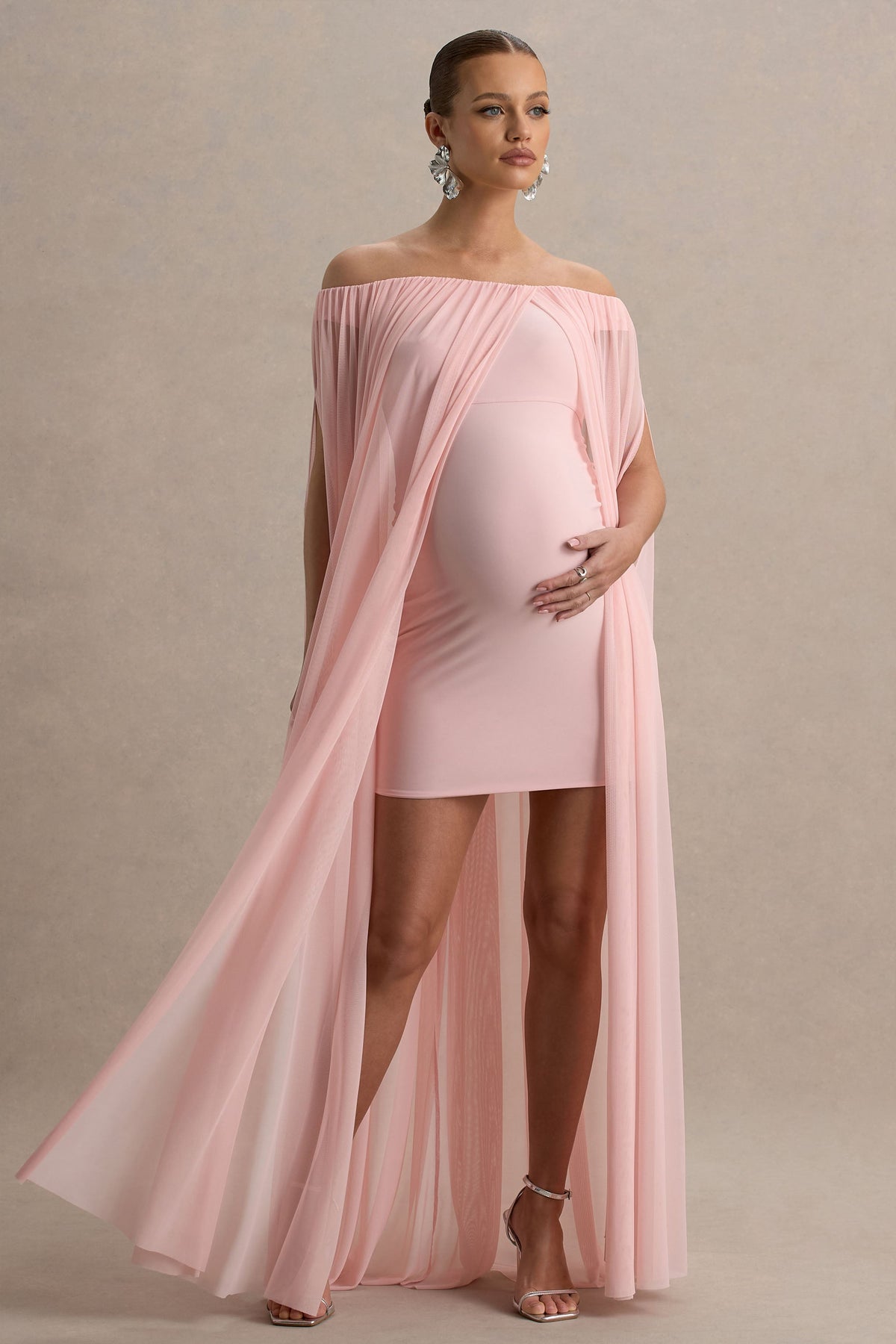 Atmosphere | Pink Bandeau Maternity Mini Dress With Mesh Overlay