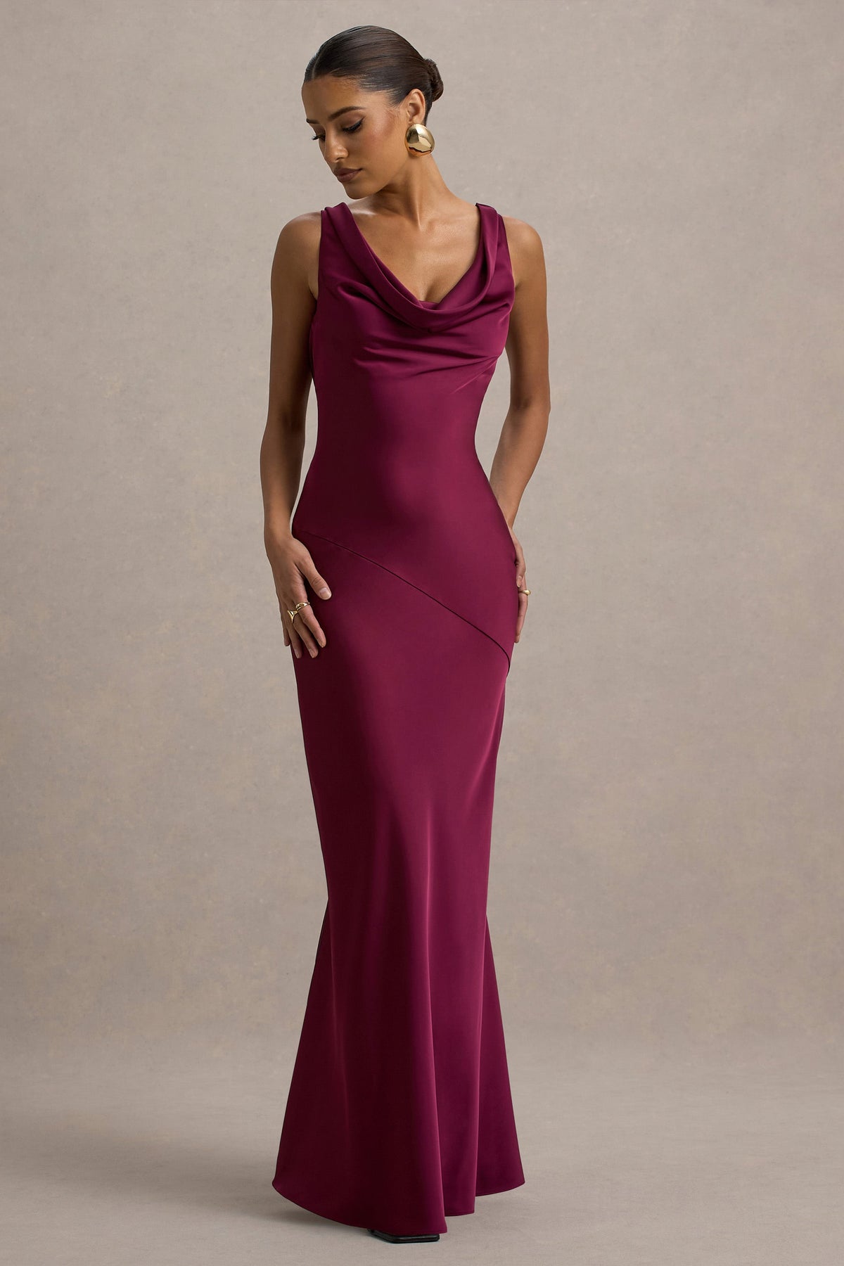 Alesso | Burgundy Satin Cowl-Neck Slip-Maxi Dress