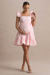 Dolly Daze | Blush Ruffle Sleeve Babydoll Maternity Mini Dress