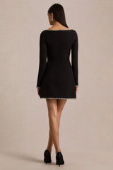 Caia | Black Embellished Square-Neck Mini Dress