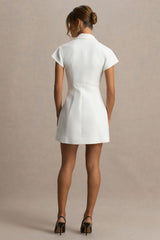 Etta | White Plunge-Neck Short Sleeved Blazer Mini Dress