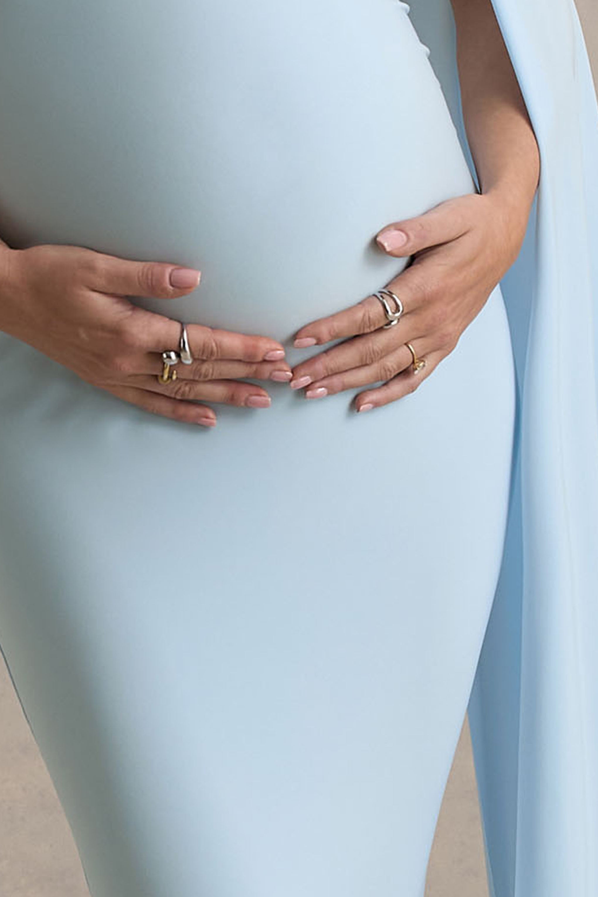 Aquila | Powder Blue Bardot Maternity Maxi Dress With Draped Detail