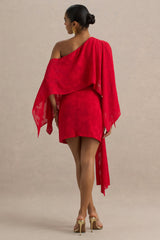Melania | Red Satin Devore Wrap Mini Skirt With Sash Detail