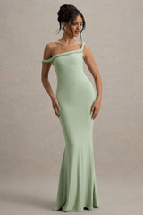 Lita | Light Green Twisted Asymmetric Maxi Dress