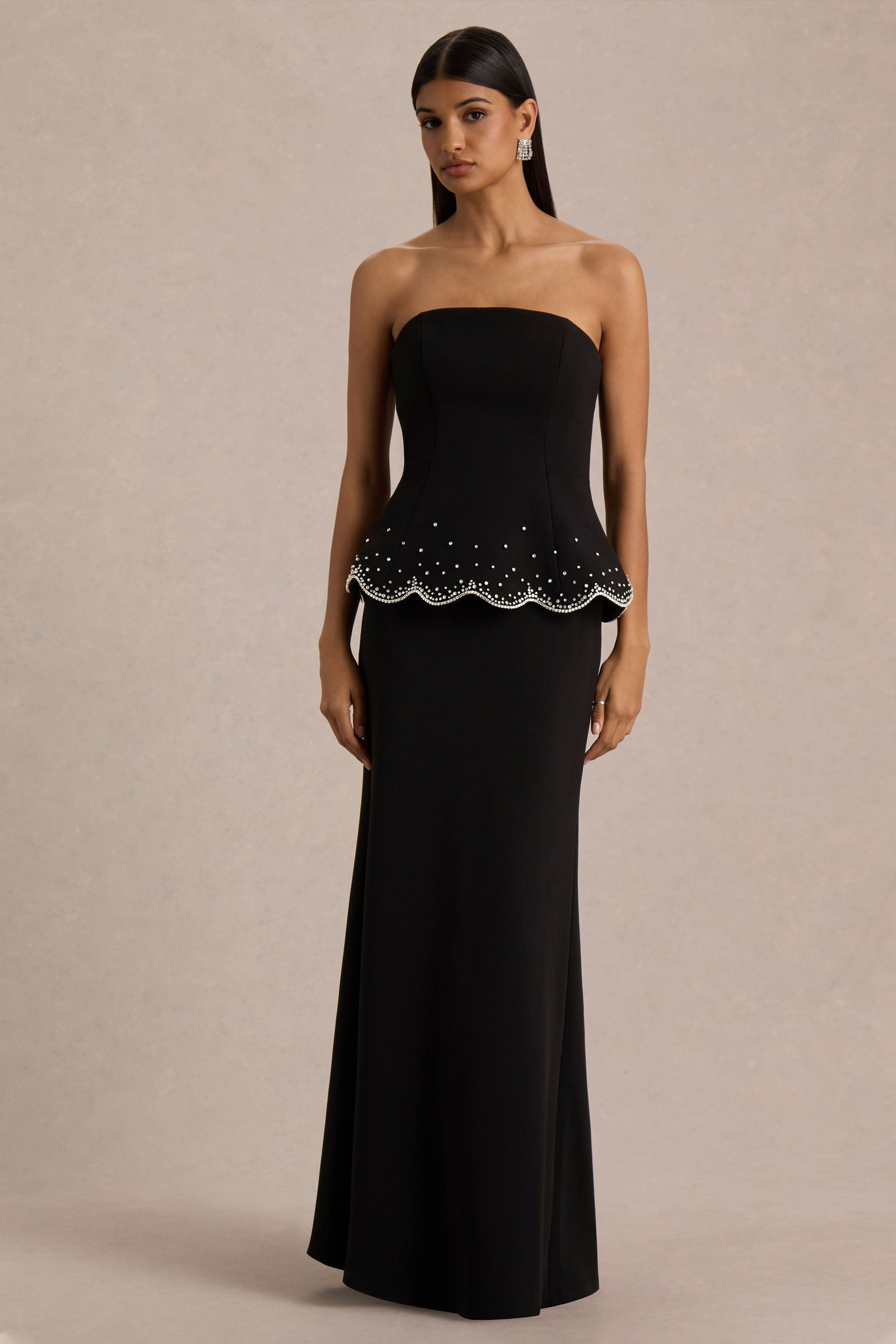 Robin | Black Hand-Embellished Strapless Corset Maxi Dress