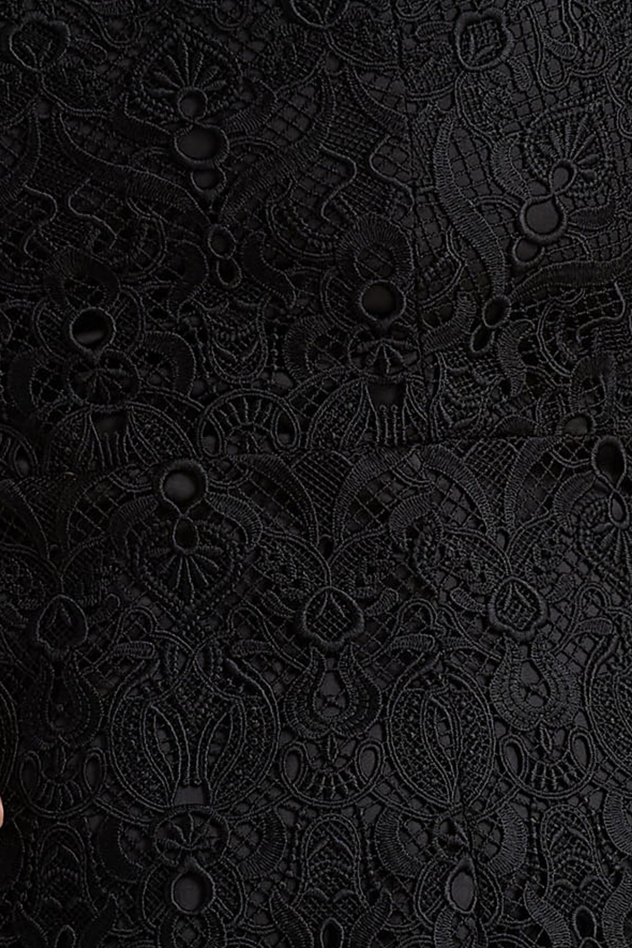 Leanne | Black Mesh And Lace Crew-Neck Fishtail Midi Dress