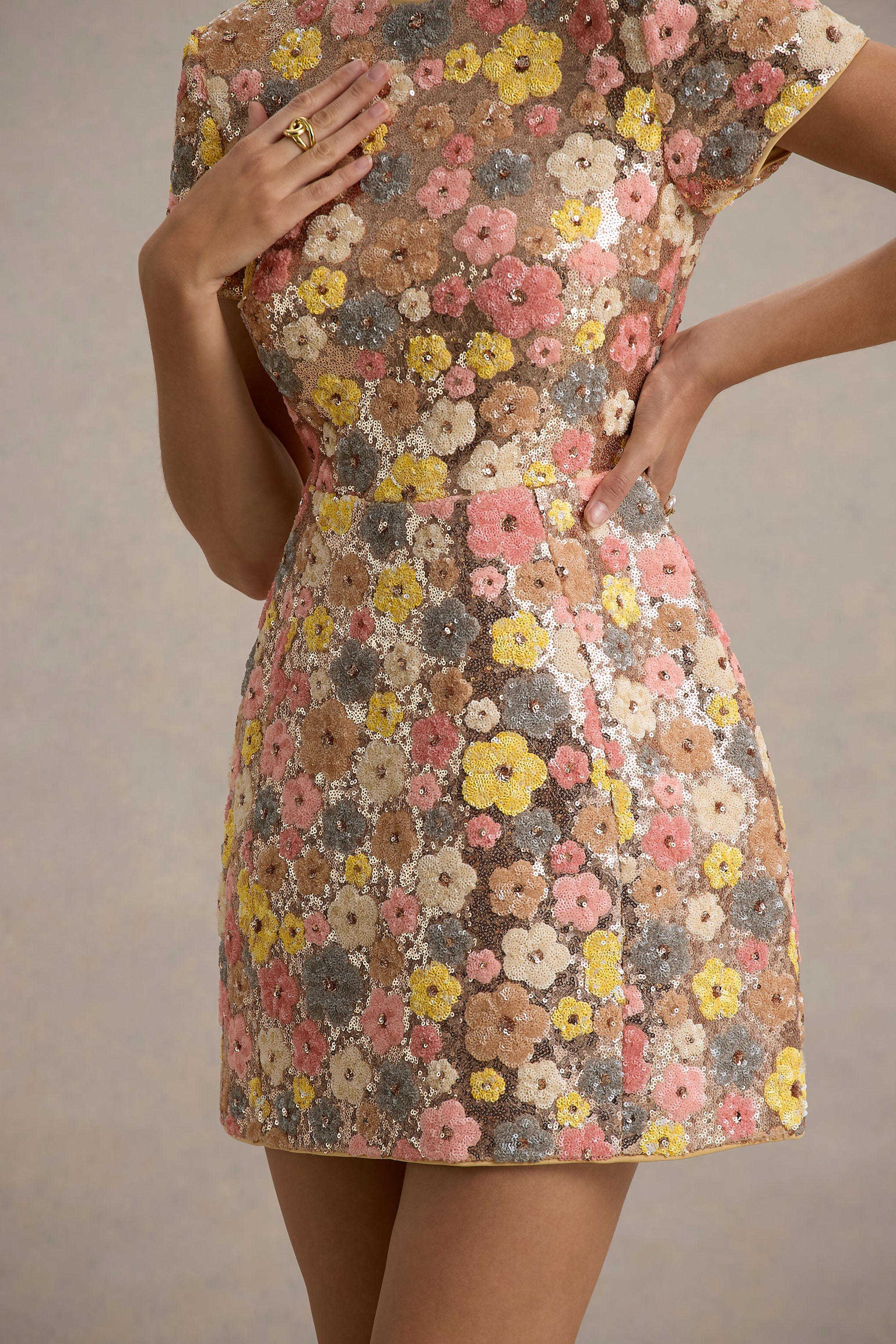 Eira | Pastel Floral Print Embellished Mini Dress