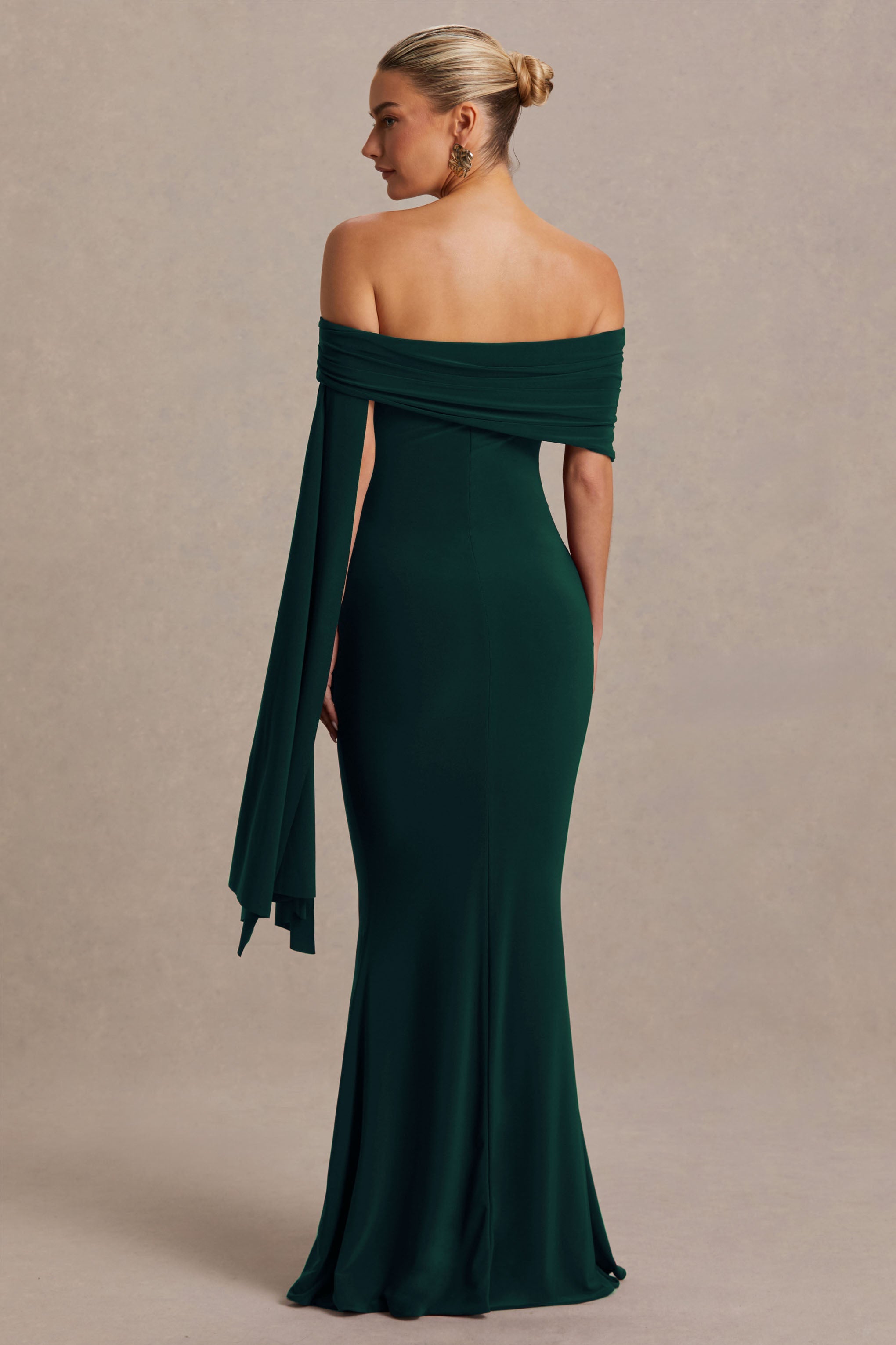 Aquila | Bottle Green Bardot Maternity Maxi Dress With Draped Detail