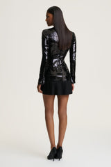 North | Black Sequin High-Neck Mini Dress With Pleats
