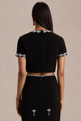 Salma | Black Hand-Embellished Top