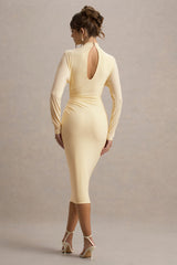 Pandora | Pale Lemon Long-Sleeve Maxi Dress With Cut-Out