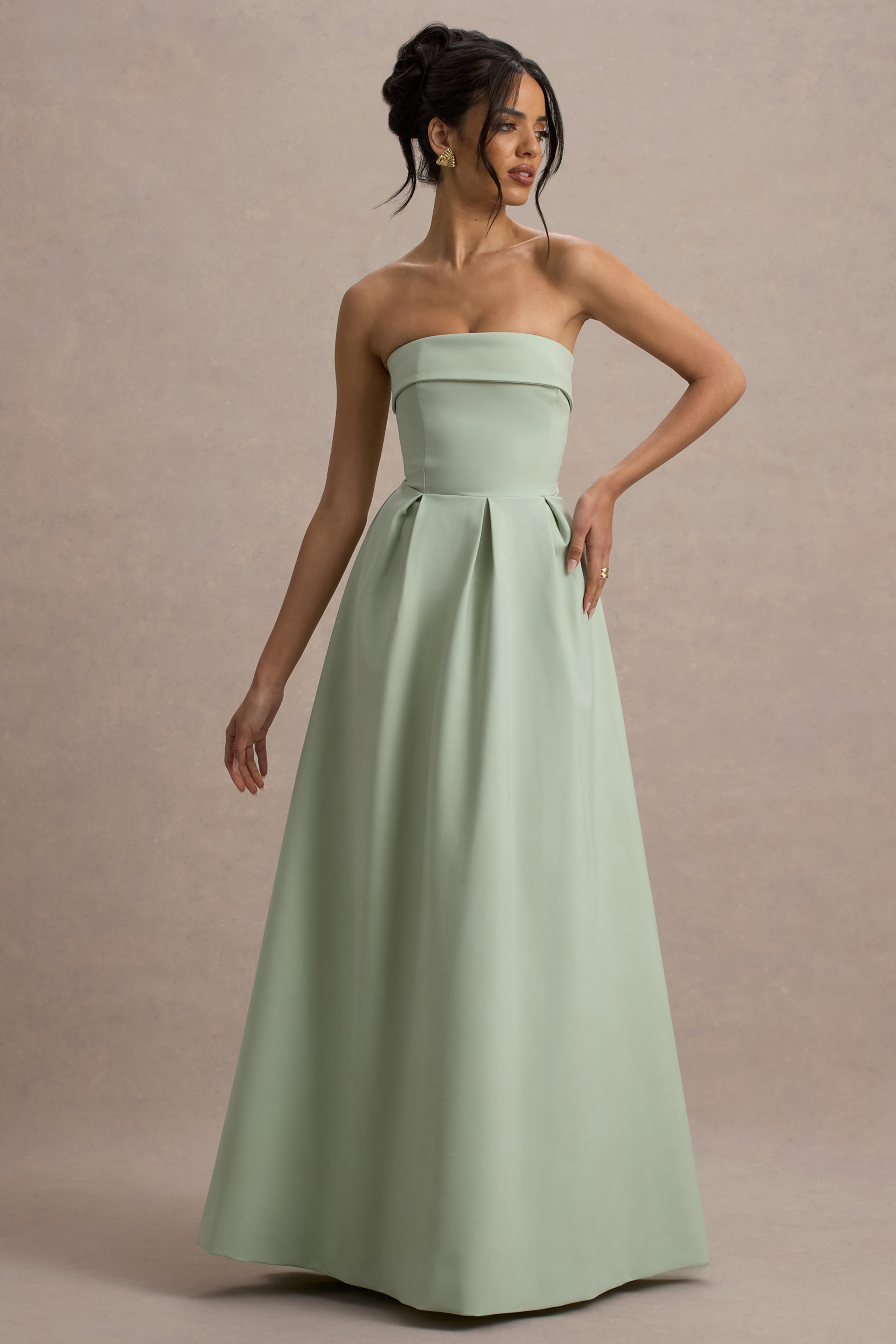 Maddalena | Light Green Bandeau Skater Maxi Dress