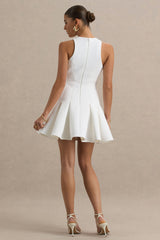 Leilani | White Round-Neck Mini Skater Dress