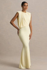 Meave | Lemon Boat-Neck Maxi Dress With Draped Detail
