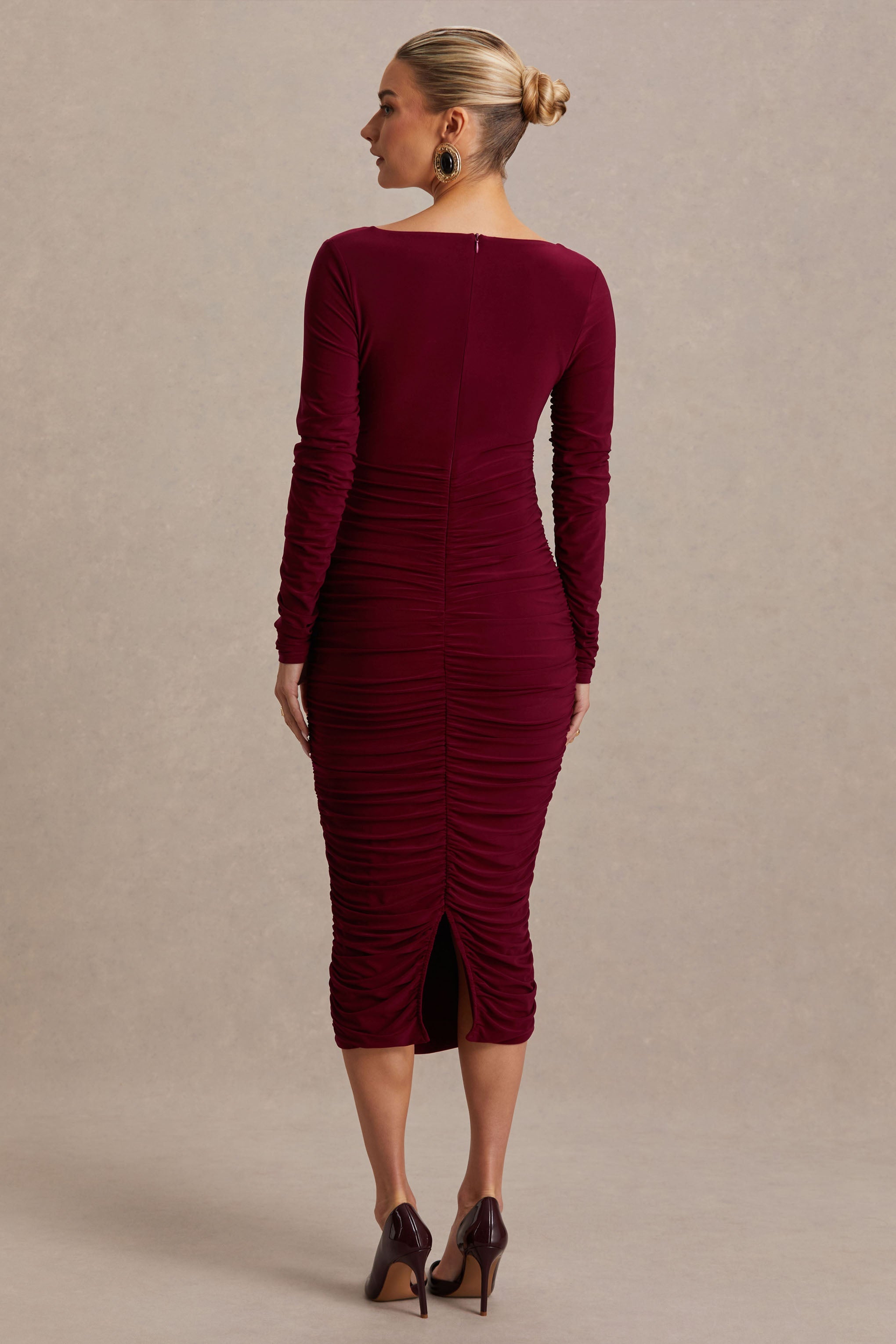 Saffron | Berry Scoop-Neck Maternity Midi Dress
