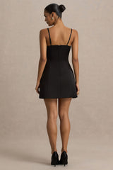 Elara | Black Satin Plunge-Neck Mini Dress