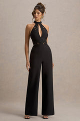 Kami | Black High-Neck Embroidered Jumpsuit