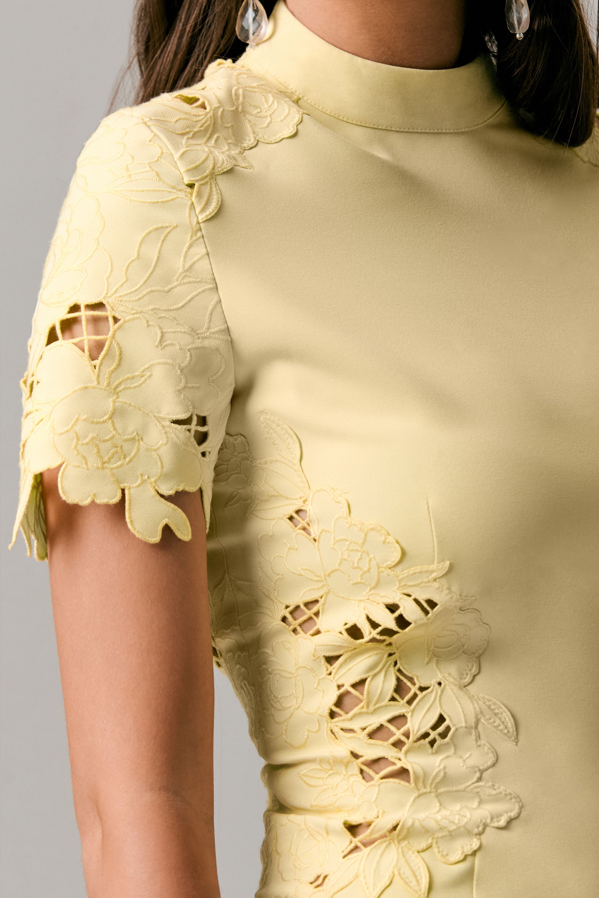 Guest List | Lemon High-Neck Midi Dress With Cut-Out Crochet Detailing