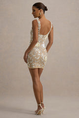 Moonshine | Floral Sequin Hand-Embellished Square-Neck Mini Dress