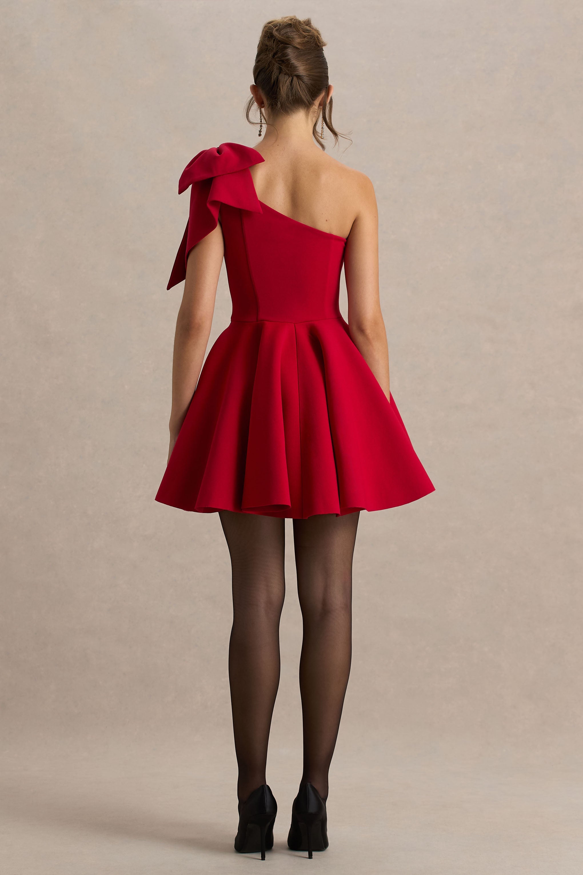 Prosperity | Red Asymmetric-Neck Mini Dress With Bow Detail