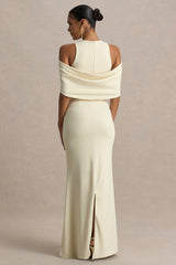 Yulia | Sand High-Neck Maxi Dress With Cape Sleeves