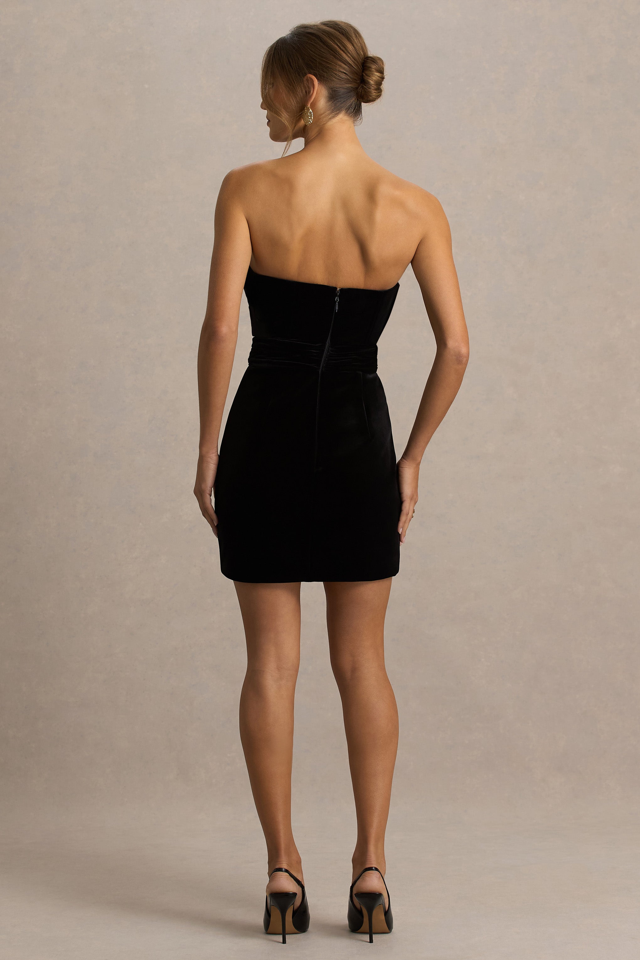 Polly | Black Velvet Ruffled Strapless Mini Dress