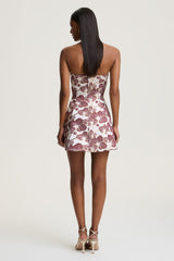 Federica | Burgundy And Gold Jacquard Bandeau A-Line Mini Dress