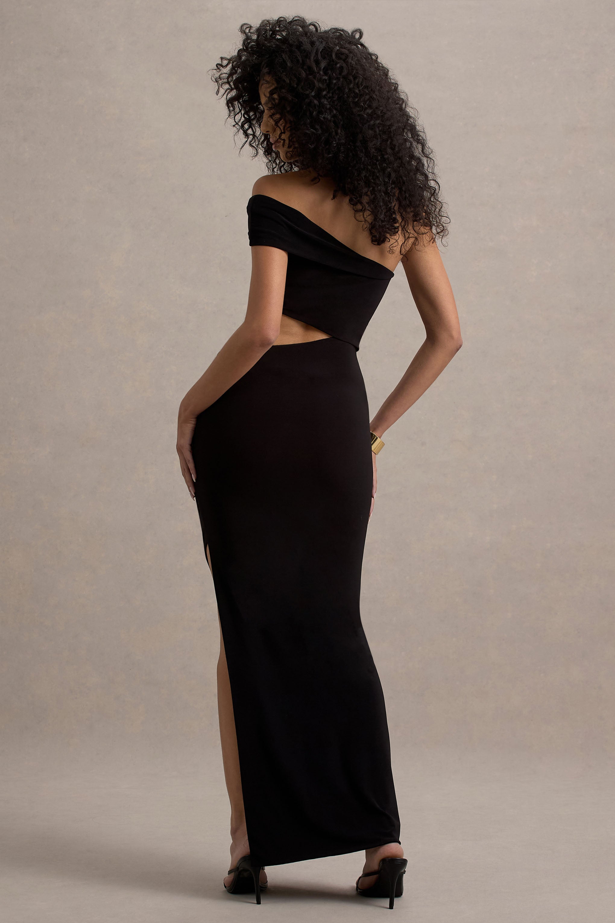 Milos | Black One-Shoulder Cut-Out Maxi Dress With Split