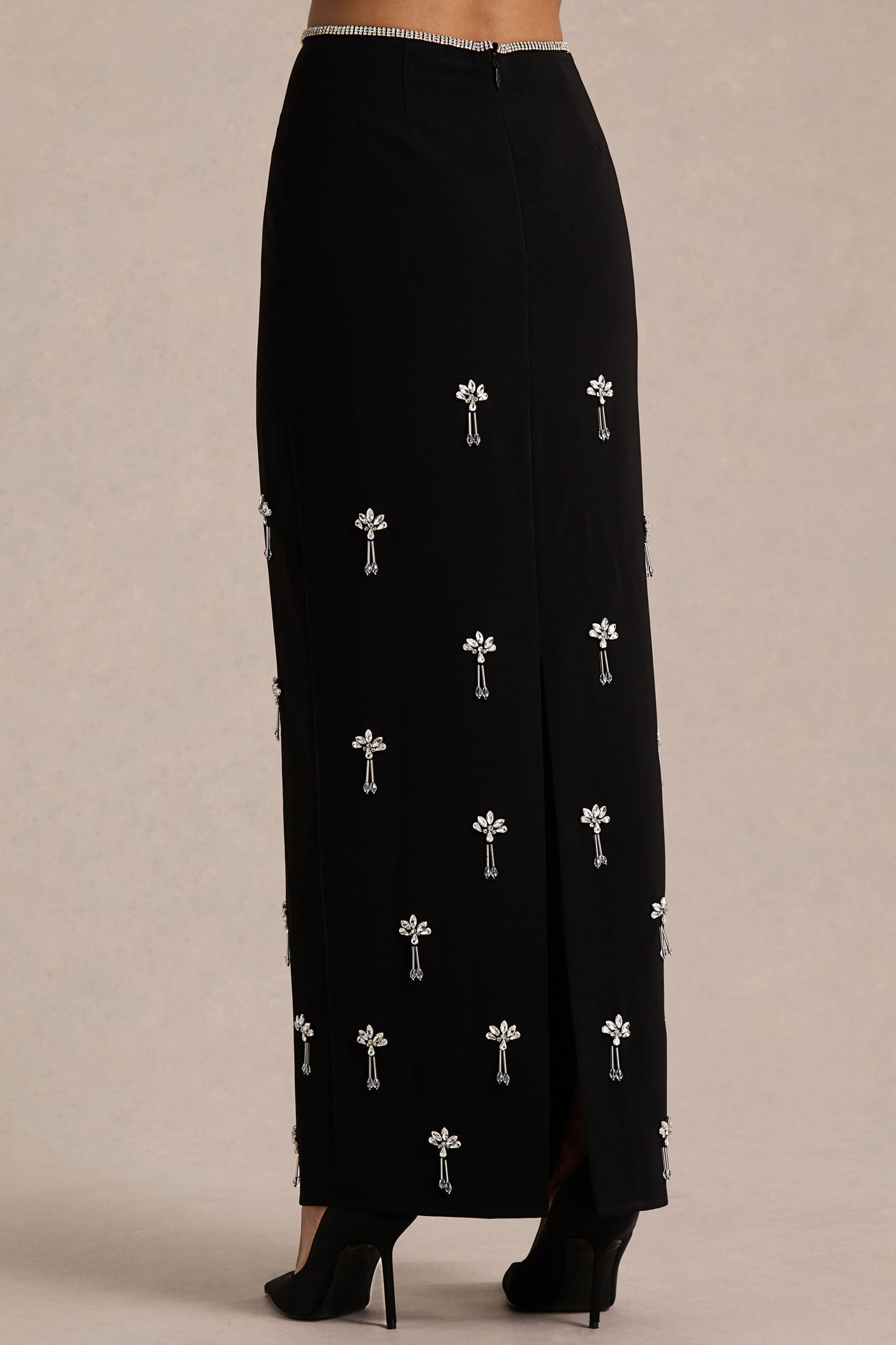 Aven | Black Hand-Embellished Maxi Skirt