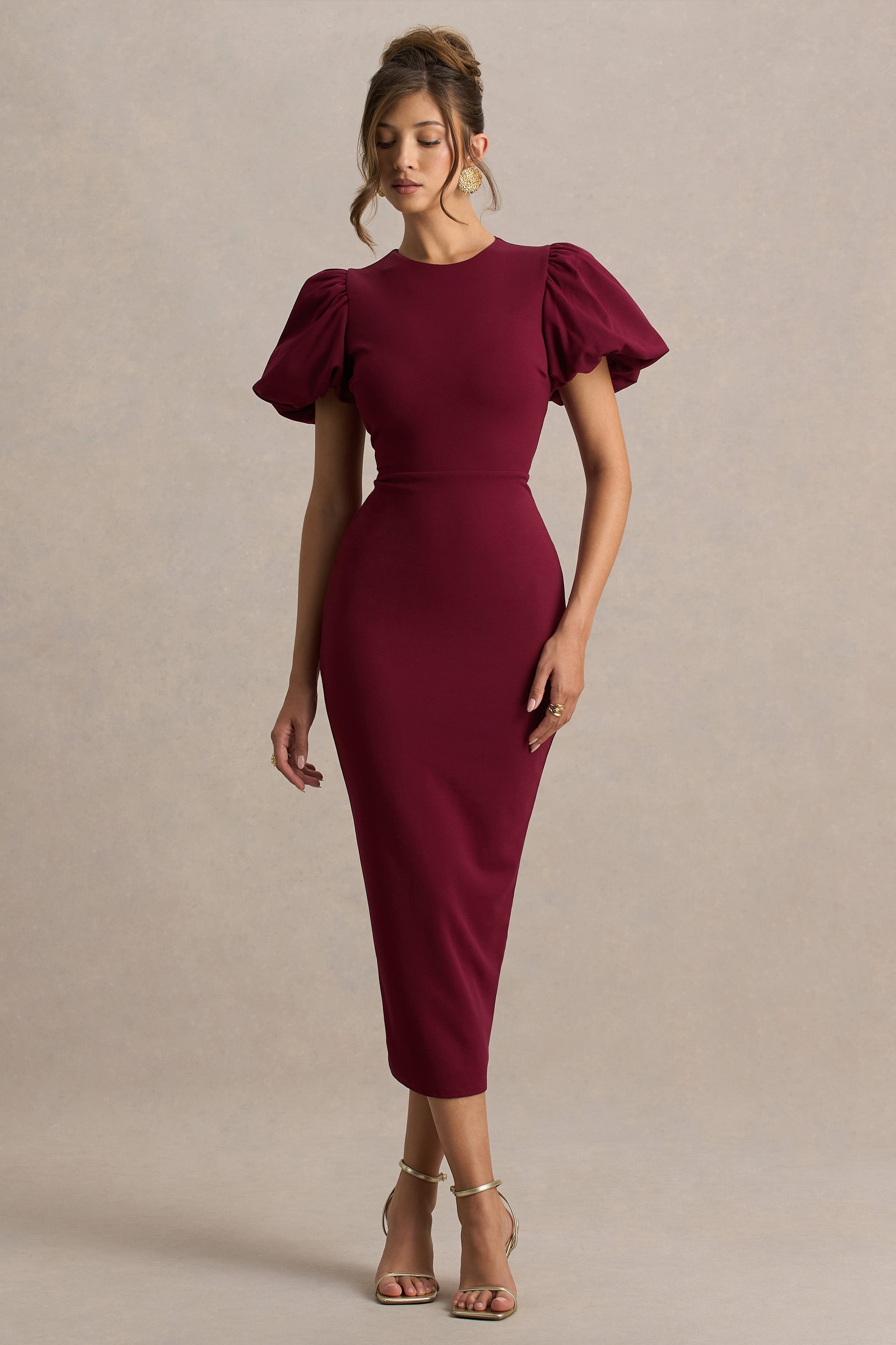 Dakota | Burgundy Puff-Sleeve Midi Dress