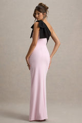 Kiri | Pink & Black One-Shoulder Bow Maxi Dress