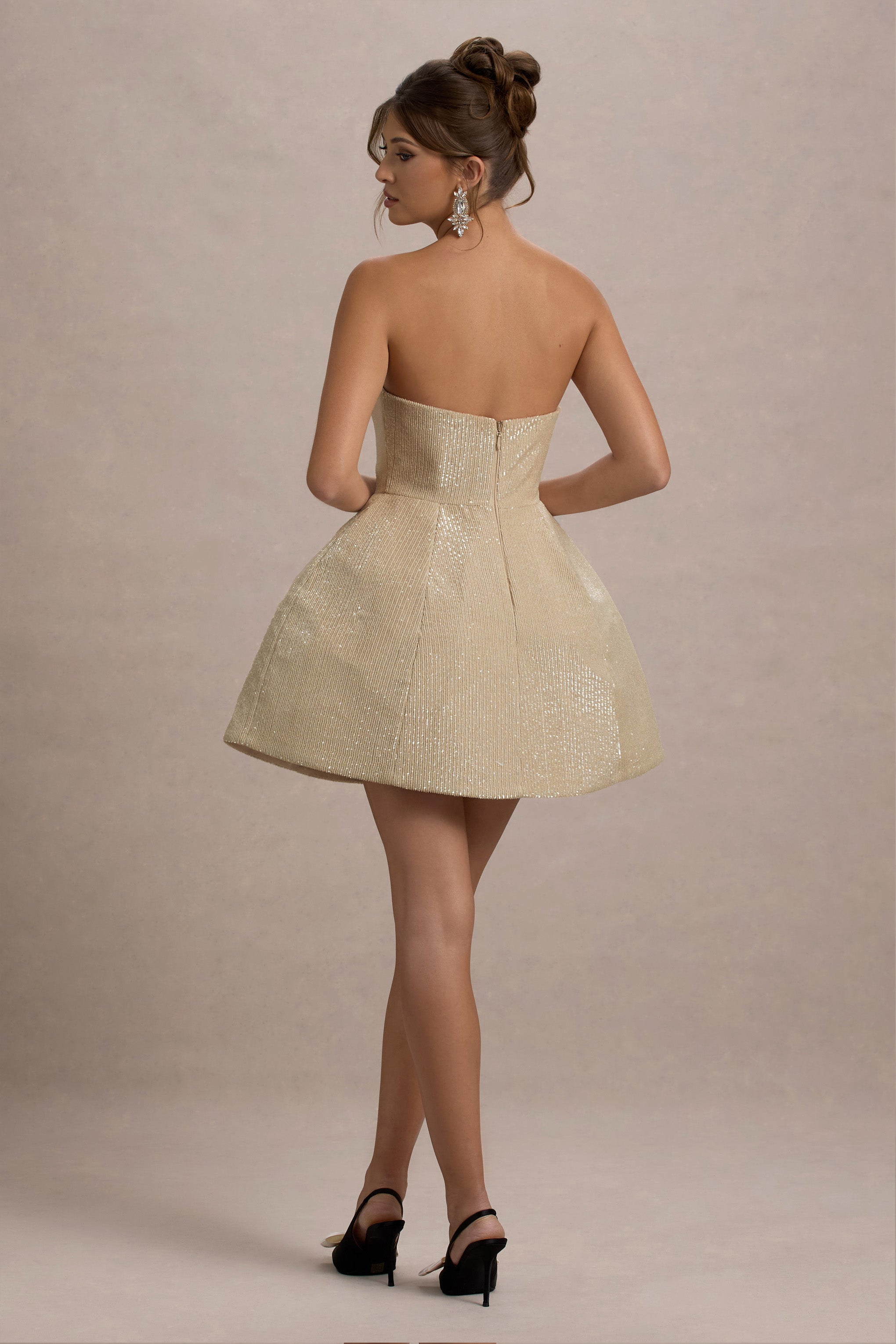 Clarabell | Cream Sequin Bandeau Structured Mini Dress