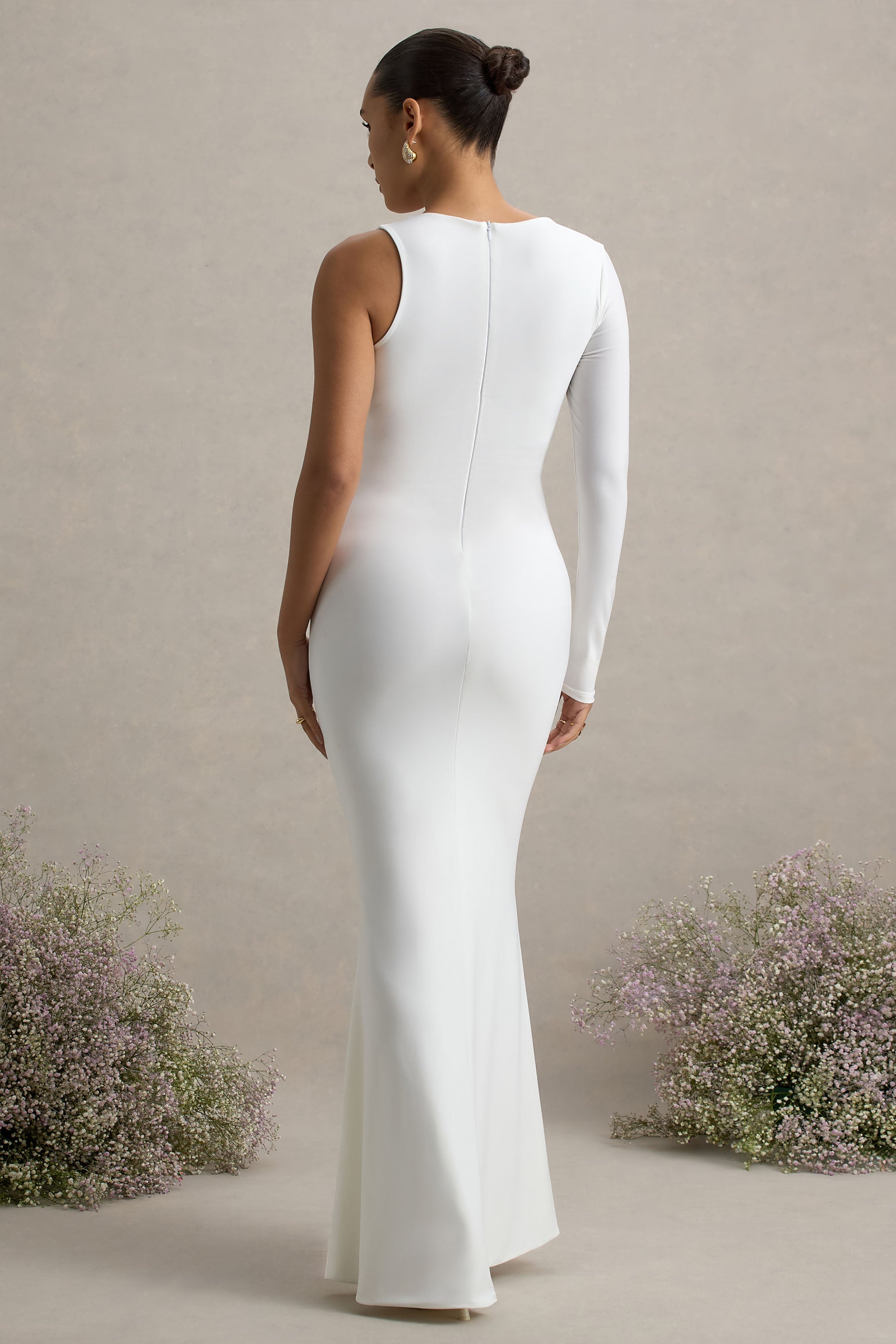 Oh Baby | White Maternity One Shoulder Bodycon Maxi Dress
