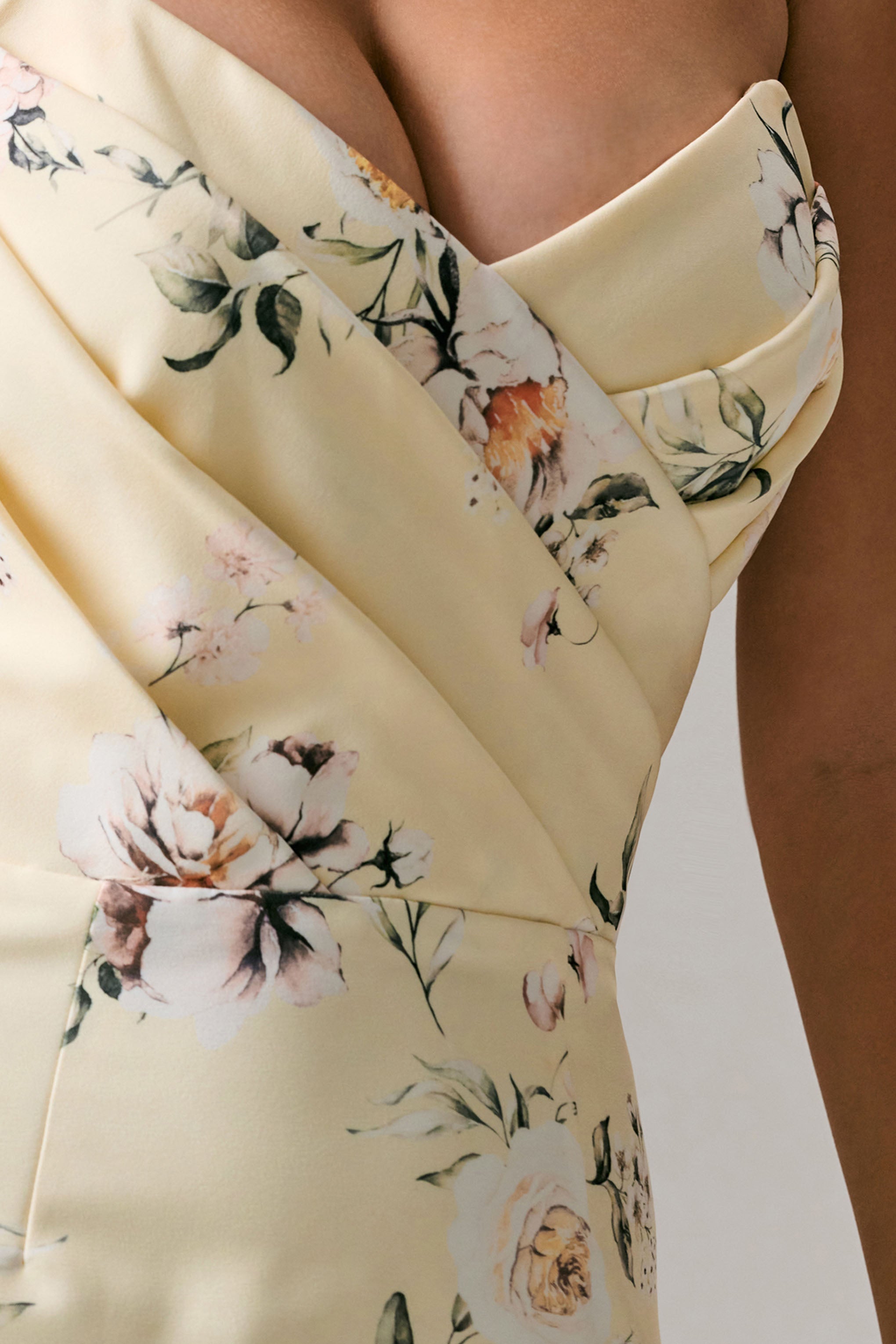 Fierce | Lemon Print Asymmetric Ruched Maxi Dress