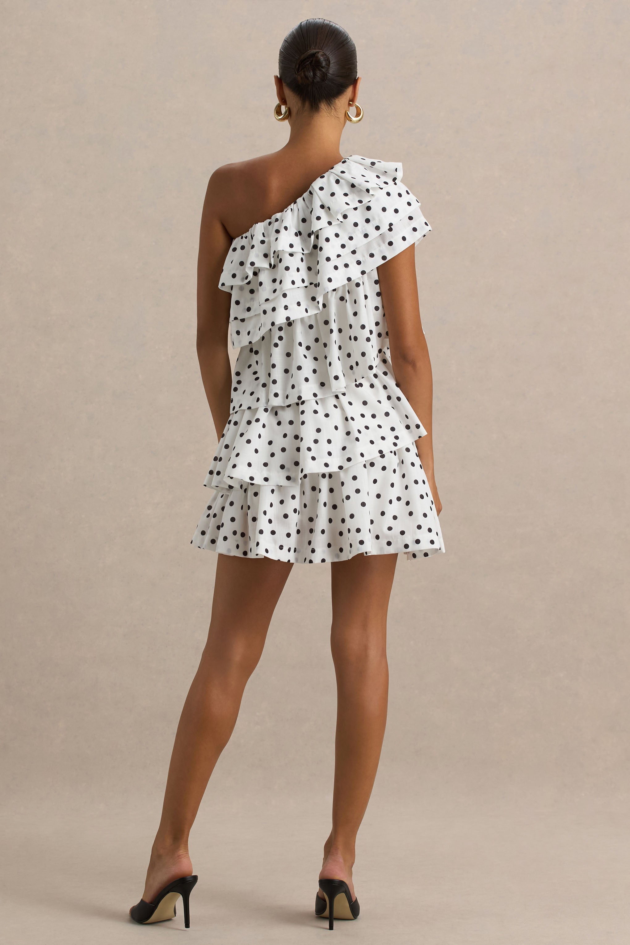 Orla | White Polka Dot Asymmetric Ruffled Mini Dress