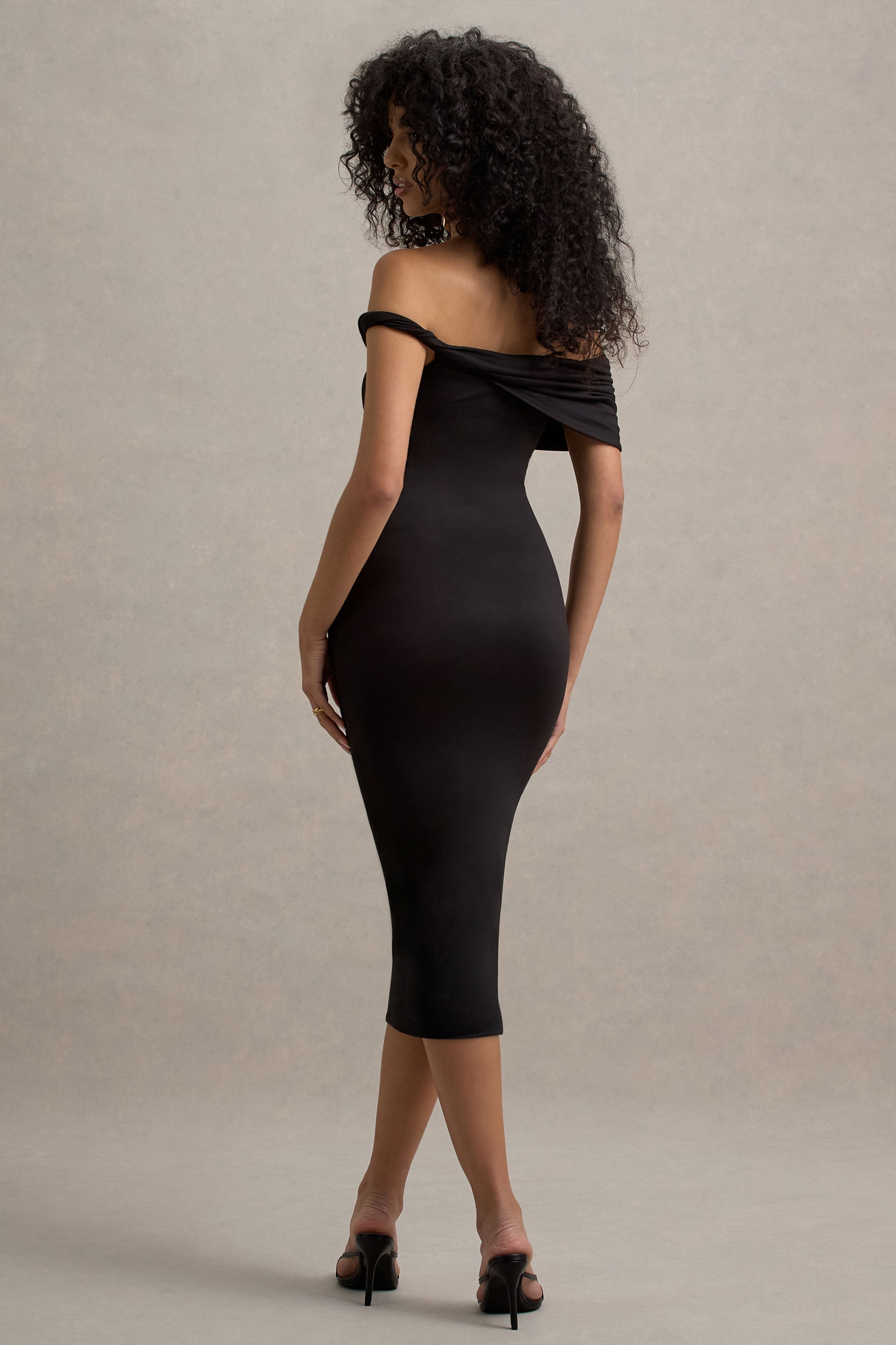 Skye | Black Twisted Bardot Midi Dress
